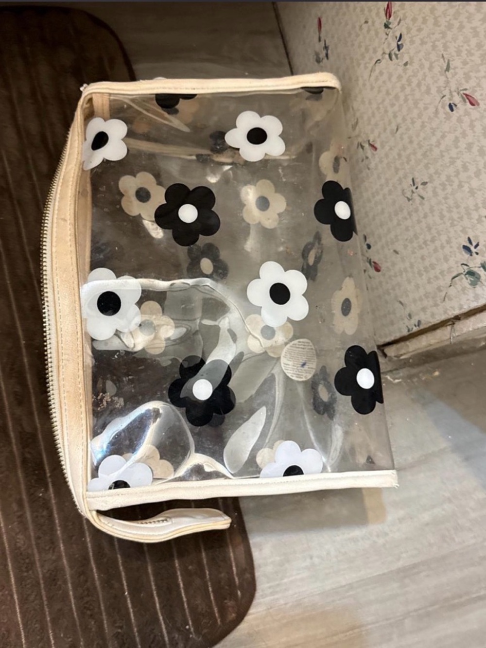 Clear Floral PVC Makeup Bag with Black & White Flowers